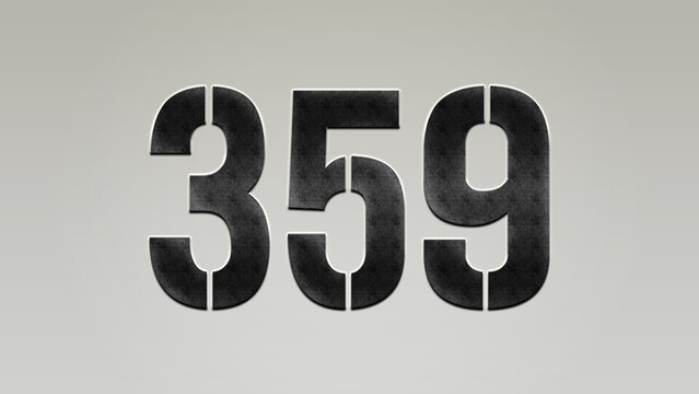 3D Bold metal number 359 on silver background.	