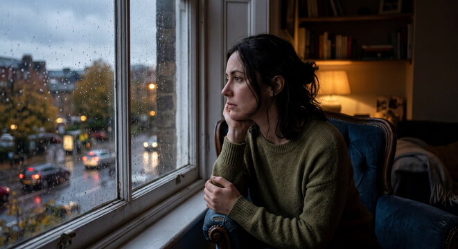 Person feeling depressed alone at home 