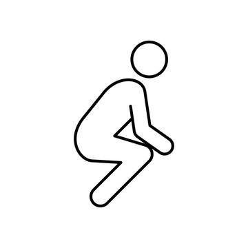Bending person icon, crouching human, bending down person action, simple stick figure line icon