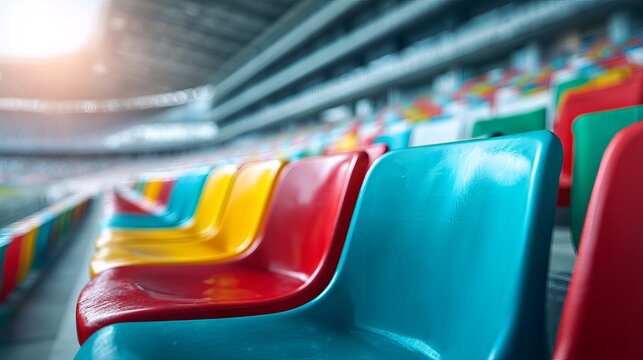 Colorful Plastic Chairs in Stadium Seating Arrangement in 1995 Style