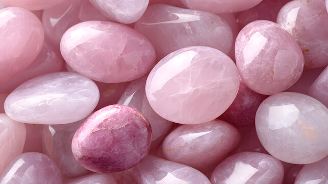 Rose quartz pebble wallpaper with polished pink crystals in a chic seamless spa texture
