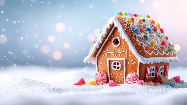Detailed Gingerbread House with Colorful Icing Patterns and Decorations