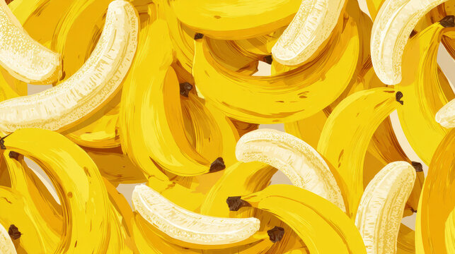 Playful Yellow Banana Seamless Pattern with Hand Drawn Tropical Fruit Slices