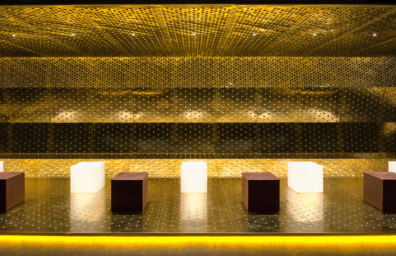 Luxurious nightclub interior with golden decor