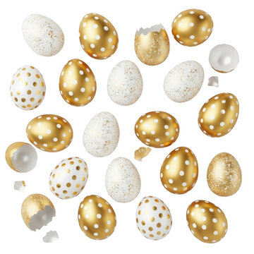 Elegant collection of golden and speckled easter eggs