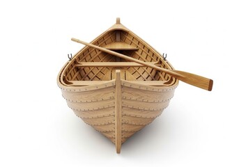 Fototapeta premium Small wooden row boat with oars viewed from the front