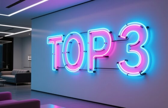 Neon Top 3 Sign in Modern Office for Web Design