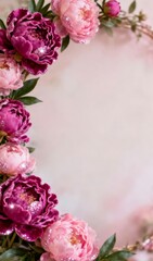 Obraz premium Peony Flower Arrangement with Glitter and Green Leaves