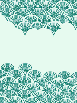 モダンミントの観世水文様和風フレーム（爽やか・エコ・テンプレート）：Modern mint Japanese Kanze-mizu frame. Fresh water ripple background for eco and lifestyle themes.