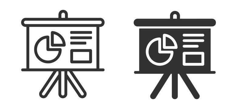 presentation board with pie chart and graph icon set vector illustration on transparent background