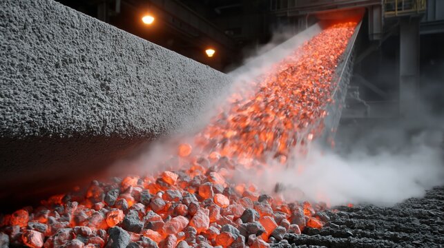 A cement plant clinker discharge and cooling process.