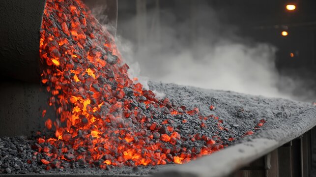 A cement plant clinker discharge and cooling process.