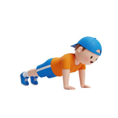 Naklejka premium Cartoon boy doing push-ups