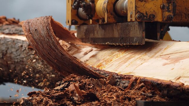 A logging timber yard freshly felled log processing.