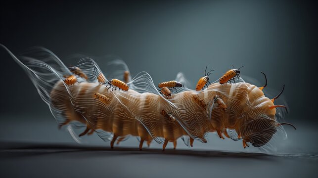 Fuzzy Insect Object with Flowing Carved Lines and Insect Activity