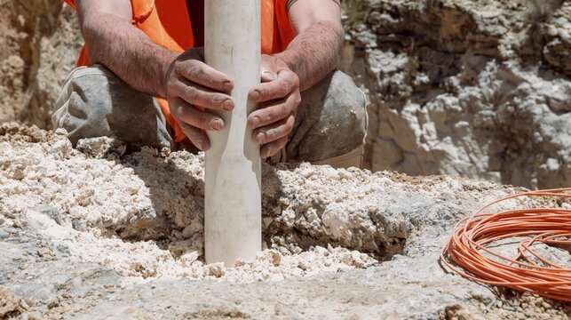 A surface mine explosive blasting hole preparation.