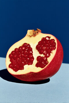 Fresh pomegranate against blue background