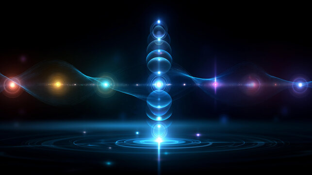 Meditation concept illustration with flowing energy lines and aligned chakra points representing inner balance and spiritual practice. Meditation energy lines, chakra concept,