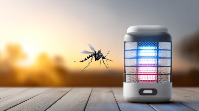 UV Trap Device for Insects on Flat Surface with Mosquito Approaching