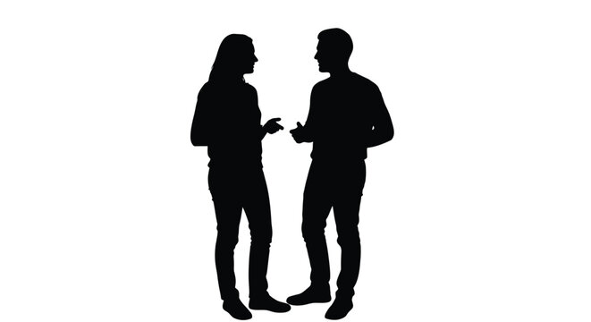 Silhouette illustration of a man and woman talking to each other in a friendly manner standing