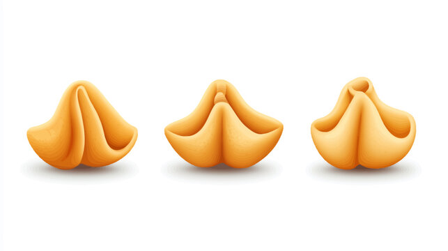 Three stylized, golden-yellow objects with textured surfaces and subtle shadows against a white background