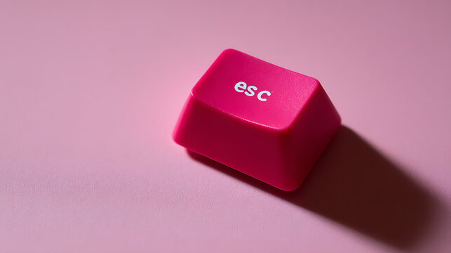 Vibrant pink computer keyboard escape key with elegant shadow on a soft pastel background, symbolizing freedom, exit, and choice in technology