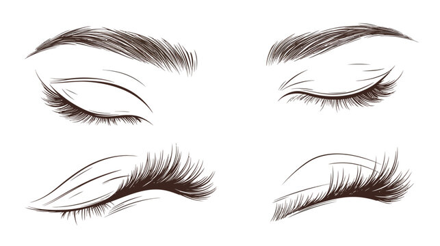 Digitally created illustration of various stylized closed eyes with eyebrows and long eyelashes