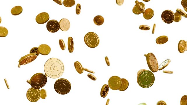 Euro coins falling rain on white background seamless loop