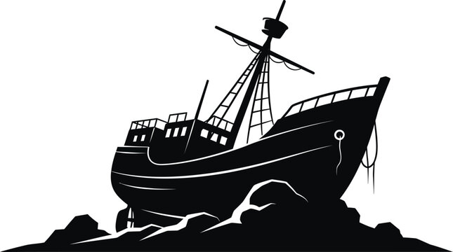Vintage sailing ship silhouette a dramatic black and white nautical illustration