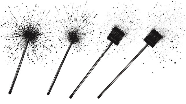 Artistic depiction of wands transforming into brooms. Ink splatter creates a dynamic effect