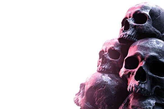 Stacked skulls glow with eerie red light
