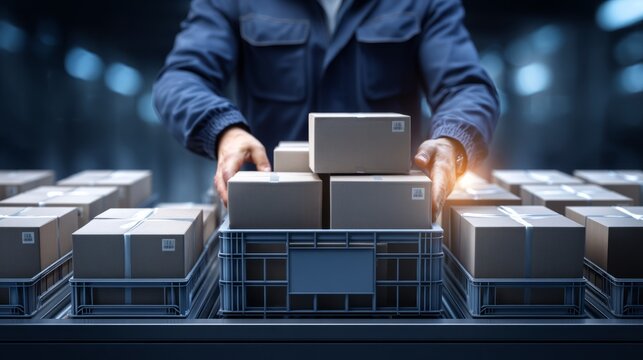 Organized Stacking of Packaged Goods into Shipping Crates at Warehouse