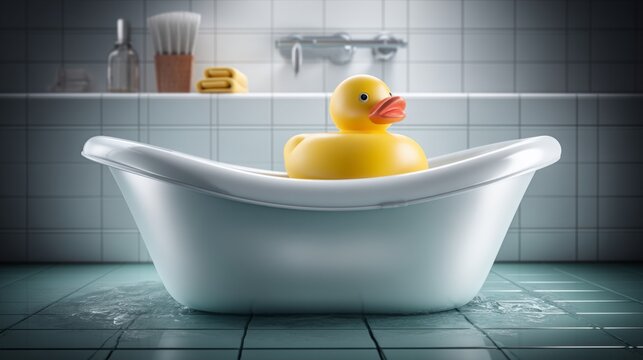 Baby Bath Time with Temperature Support Cushion and Rubber Duck in Tub