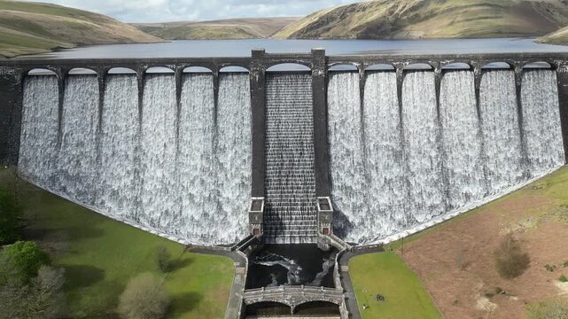 1080p/120fps Super Slow‑Mo Aerial Shot of Claerwen Dam, Mid Wales