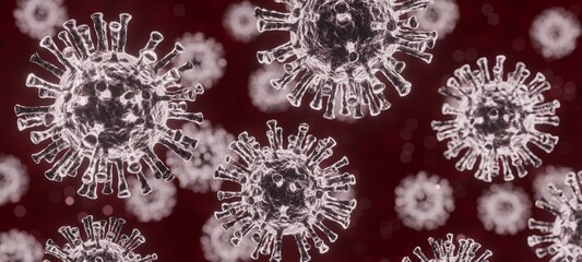 Microscopic View of SARS-CoV-2 Virus Particles Floating in Space – COVID-19 Cellular Scene Illustration © Aruvia