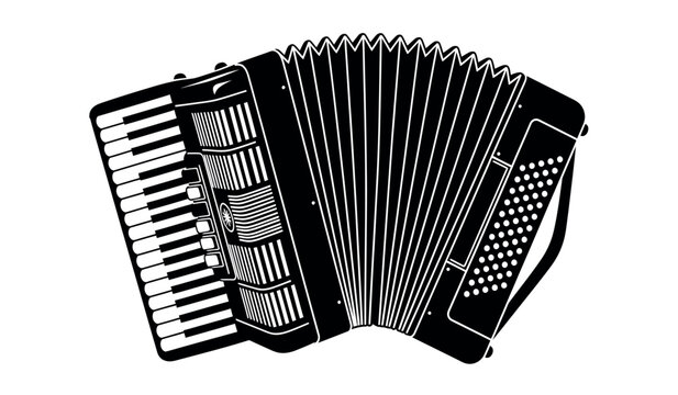 Black and white illustration of a classic button accordion musical instrument