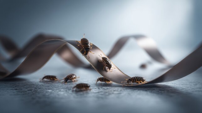 Fuzzy Insects Crawling on Flowing Carved Object with Curved Lines