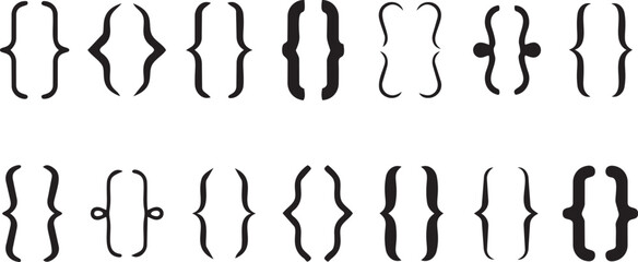 Set of various curly brackets, decorative braces, and ornamental text delimiters for typography and design © Salman