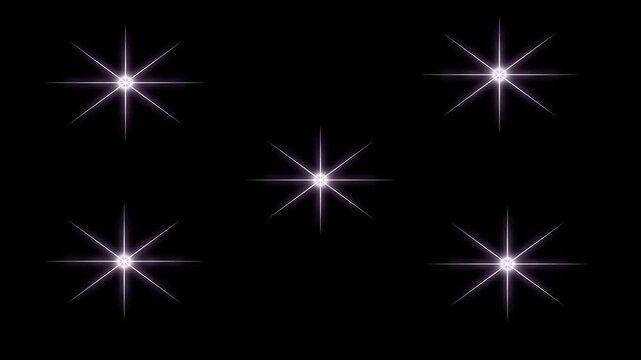 Glittering twinkle star animation with glow, white cartoon star shine animation, magical star sparkle, flat vector blinking line animation, cute star flashes on transparent or black background in 4K