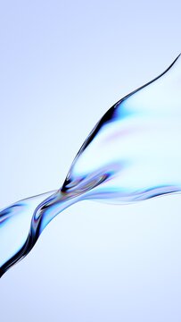 Abstract wavy glass shape on a light background, vertical 3d render