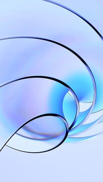 Abstract curved glass shapes on a light background, vertical 3d render