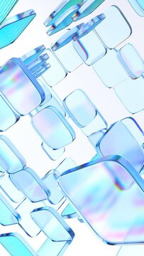 Abstract glass blocks on a white background, vertical 3d render