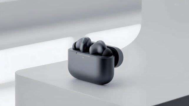 Wireless earbuds in charging case &ndash; Ideal for consumer electronics marketing, audio tech reviews, or lifestyle gadgets.