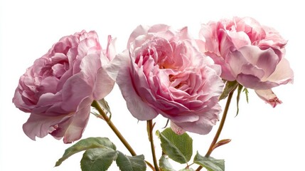 Obraz premium Pink roses bloom against a white backdrop.