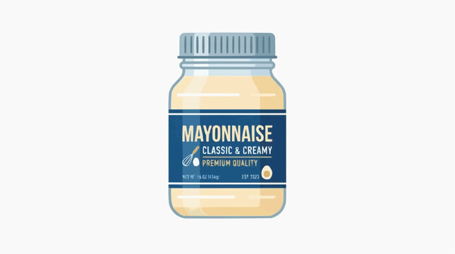 An isolated jar of creamy mayonnaise, depicted in a photorealistic, vibrant illustration, the perfect condiment for culinary creations.