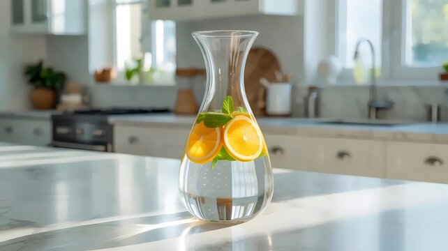 Detox water with citrus in carafe &ndash; Perfect for wellness blogs, spa promotions, or clean eating marketing.