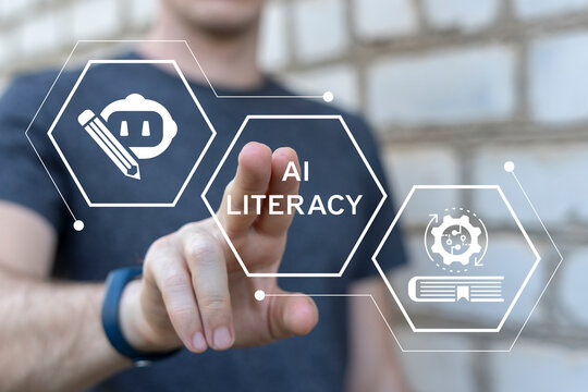 Concept of Ai literacy. Digital knowledge, artificial intelligence understanding and education awareness.