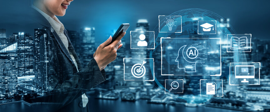 Concept of AI artificial intelligence supporting AI education solution, search, reskill, analytics and AI task management in a connected future AI wisdom digital workflow. Corpus