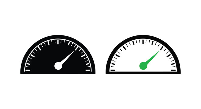 Speedometer gauges with needles black and green flat silhouette