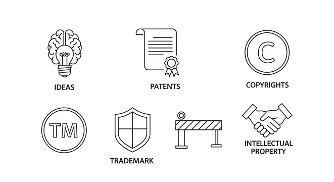Intellectual property icons ideas patents copyrights trademarks protection